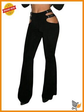 SHENHE Low Waist Cut Out Flare Leg Bootcut Trousers Y2K